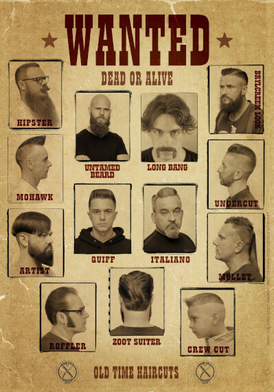 Plakat z męskimi fryzurami WANTED